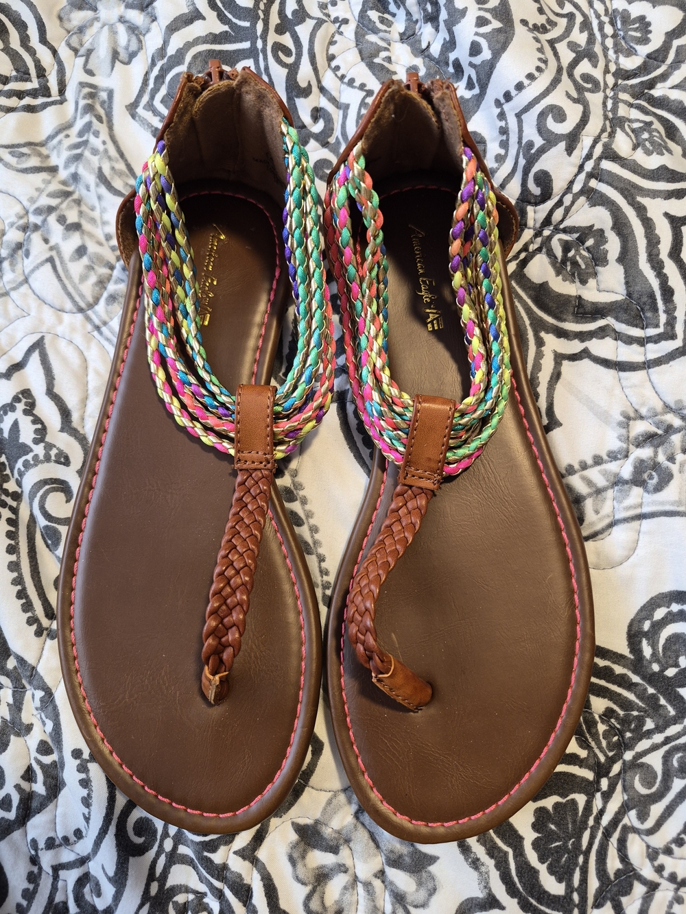 American Eagle Outfitters Brown Sandals with Multicolor Braided Straps